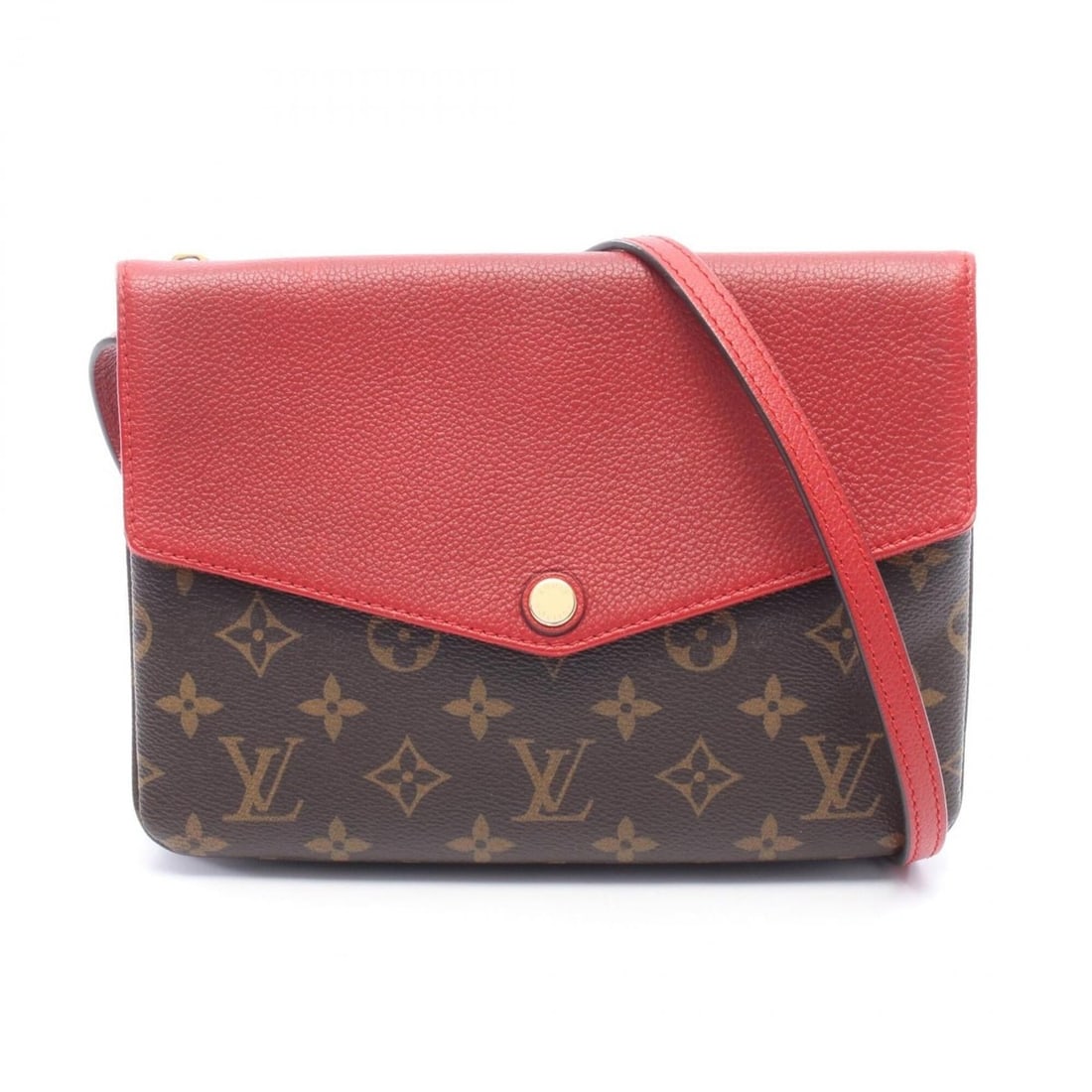 Louis Vuitton Twice Monogram Cerise Shoulder Bag/Handbag, Coated Canvas and Leather, Women's,: --- Catalog ---Category: SizeSize (HxWxD): 17cm x 26cm x 9cm / 6.69'' x 10.23'' x 3.54''Category: DesignType: Handbag, Shoulder bagColor: Brown, Red colorGender: WomenMaterial: Coated canvas , Leather