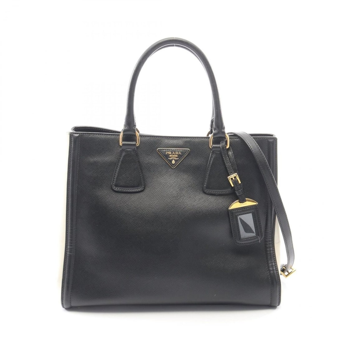Prada Galleria 2-Way Tote Bag/Handbag, Saffiano Leather, Women's, Black/White, 1BA786: --- Catalog ---Category: SizeSize (HxWxD): 25cm x 32cm x 15cm / 9.84'' x 12.59'' x 5.9''Category: DesignType: Handbag, Tote bagColor: Black, WhiteGender: WomenMaterial: Saffiano triangle Category: Gen