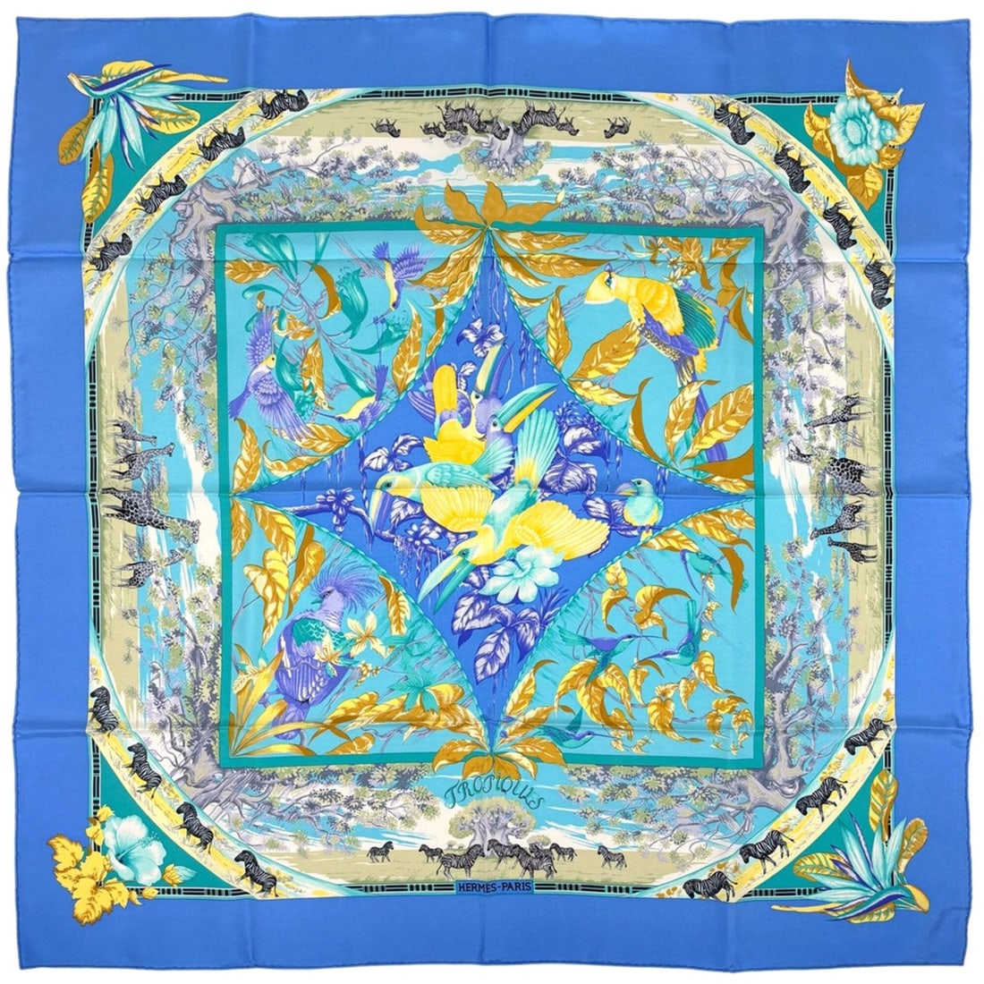Hermes Carre 90 Tropic Scarf/Muffler, Silk, Blue Multicolor, Women's: --- Catalog ---Category: SizeSize (LxW): 88cm x 89cm / 34.64'' x 35.03''Category: DesignType: ScarfColor: Blue, Multi-colorGender: WomenCategory: GeneralBrand: Hermes--- Item List ---Section: Conditio