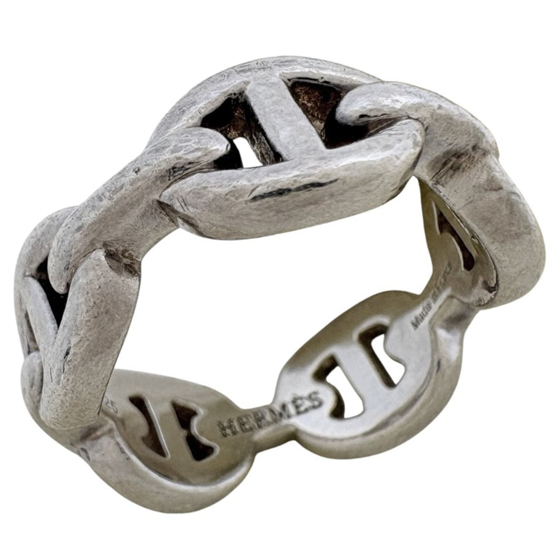 Hermes Chaine d'Ancre Enchainée PM Ring, Sterling Silver 925, Women's: --- Catalog ---Category: SizeJP Size: 10US Size: 5.5Category: DesignColor: SilverGender: WomenMaterial: Silver 925Category: GeneralBrand: Hermes--- Item List ---Section: ConditionRanking: Rank B Used 