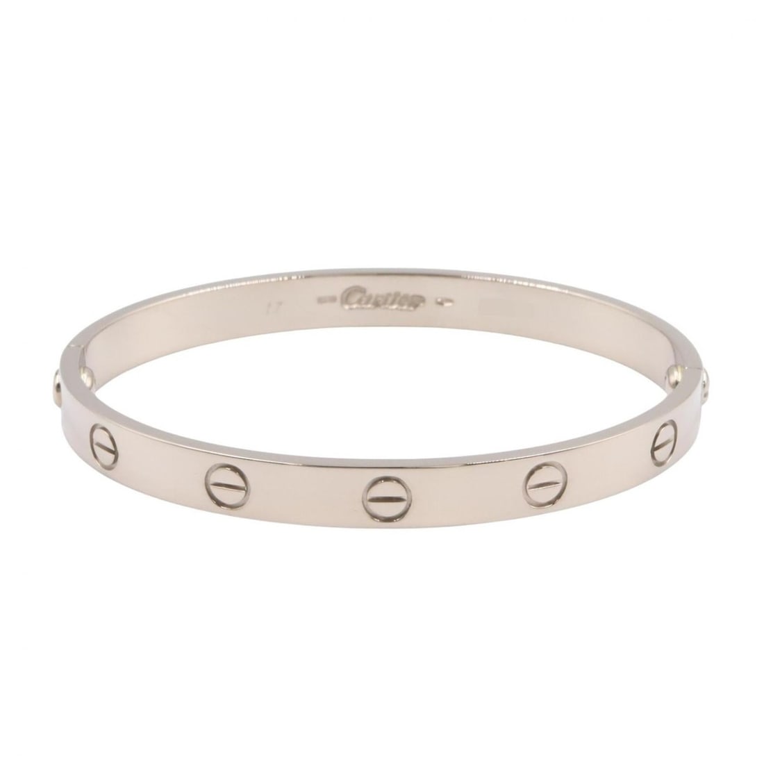 Cartier Love Bracelet, 18K White Gold (WG), Women's, Silver Tone: --- Catalog ---Category: SizeLength: 15.5cm / 6.1''Category: DesignType: Charm braceletColor: SilverGender: WomenMaterial: White gold (18K)Category: GeneralBrand: Cartier--- Item List ---Section: Cond