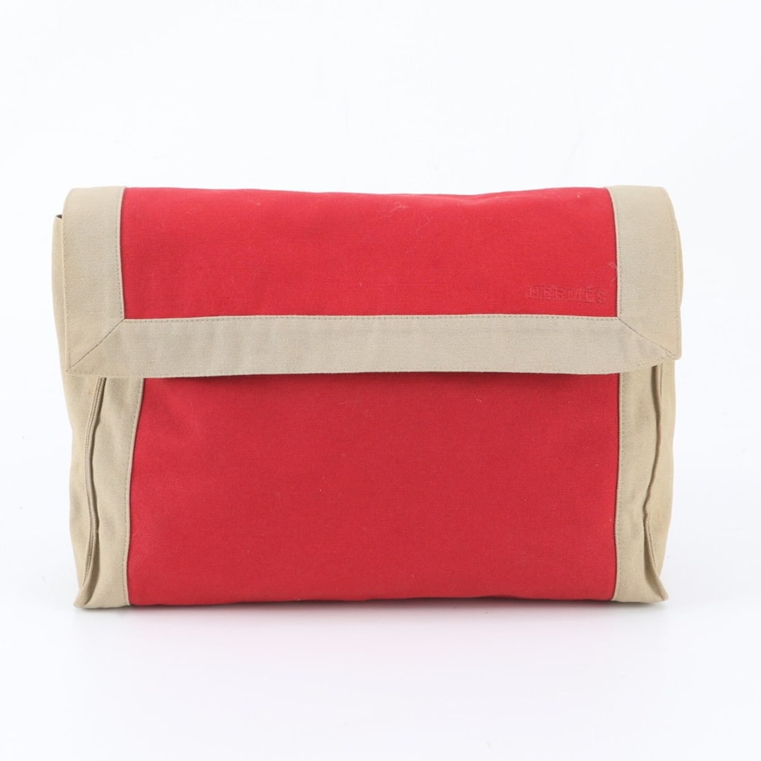 Hermes Tapidocell Second Bag Clutch Handbag Pouch Men's: --- Catalog ---Category: SizeSize (HxWxD): 20cm x 30cm x 7cm / 7.87'' x 11.81'' x 2.75''Category: DesignType: Handbag, PouchColor: Beige, Red colorGender: MenMaterial: Cotton Category: GeneralBrand: H