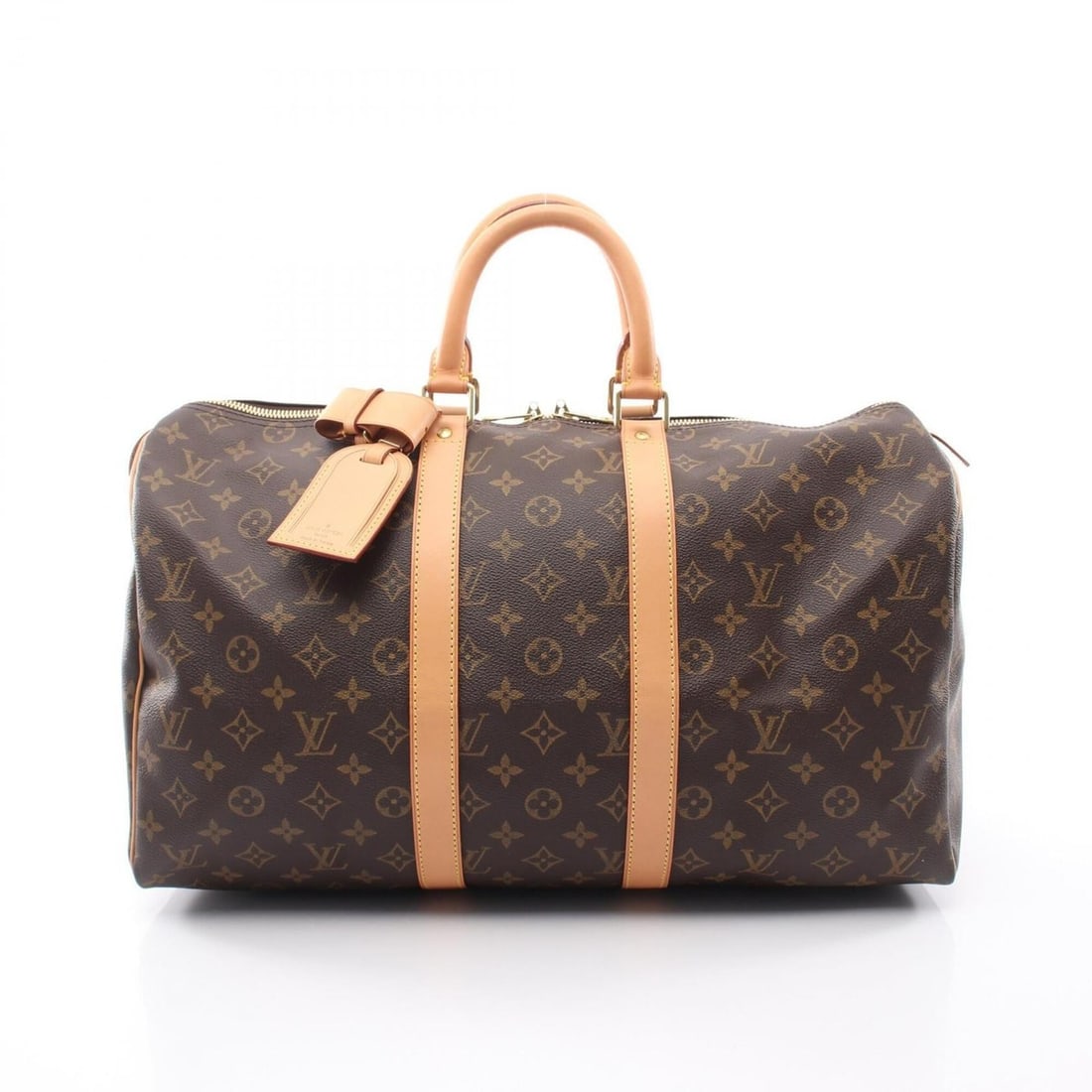 Louis Vuitton Keepall 45 Boston Bag Handbag, Coated Canvas and Leather, Monogram Pattern, Men's: --- Catalog ---Category: SizeSize (HxWxD): 26cm x 46cm x 20cm / 10.23'' x 18.11'' x 7.87''Category: DesignType: Boston bag, HandbagColor: Brown, MonogramGender: Men,WomenMaterial: Coated canvas , Leat