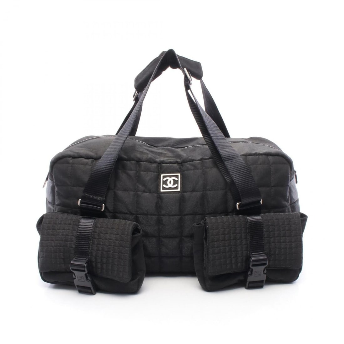 Chanel Chocolate Bar Sport Line Boston Bag Handbag Nylon Women's Black: --- Catalog ---Category: SizeSize (HxWxD): 22cm x 45cm x 23cm / 8.66'' x 17.71'' x 9.05''Category: DesignType: Boston bag, HandbagColor: BlackGender: WomenMaterial: Nylon Hardware Color: SilverCategor