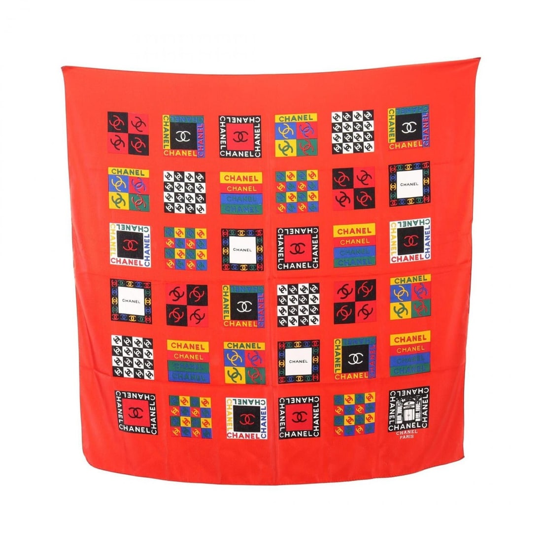 Chanel Coco Mark Scarf/Muffler, Silk, Women's, Red/Multicolor: --- Catalog ---Category: SizeSize (LxW): 84cm x 84cm / 33.07'' x 33.07''Category: DesignType: ScarfColor: Multi-color, Red colorGender: WomenMaterial: Silk Category: GeneralBrand: Chanel--- Item List 