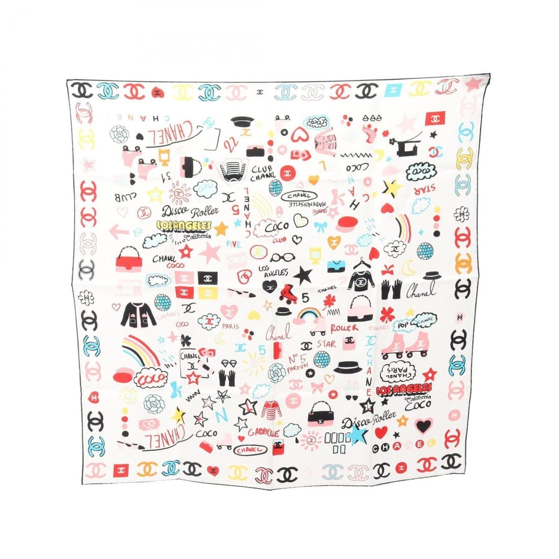 Chanel 2024 Cruise All-Over Print Scarf/Muffler, Silk, Women's, White/Multicolor: --- Catalog ---Category: SizeSize (LxW): 61cm x 61cm / 24.01'' x 24.01''Category: DesignType: ScarfColor: Multi-color, WhiteGender: WomenMaterial: Silk Category: GeneralBrand: Chanel--- Item List ---S
