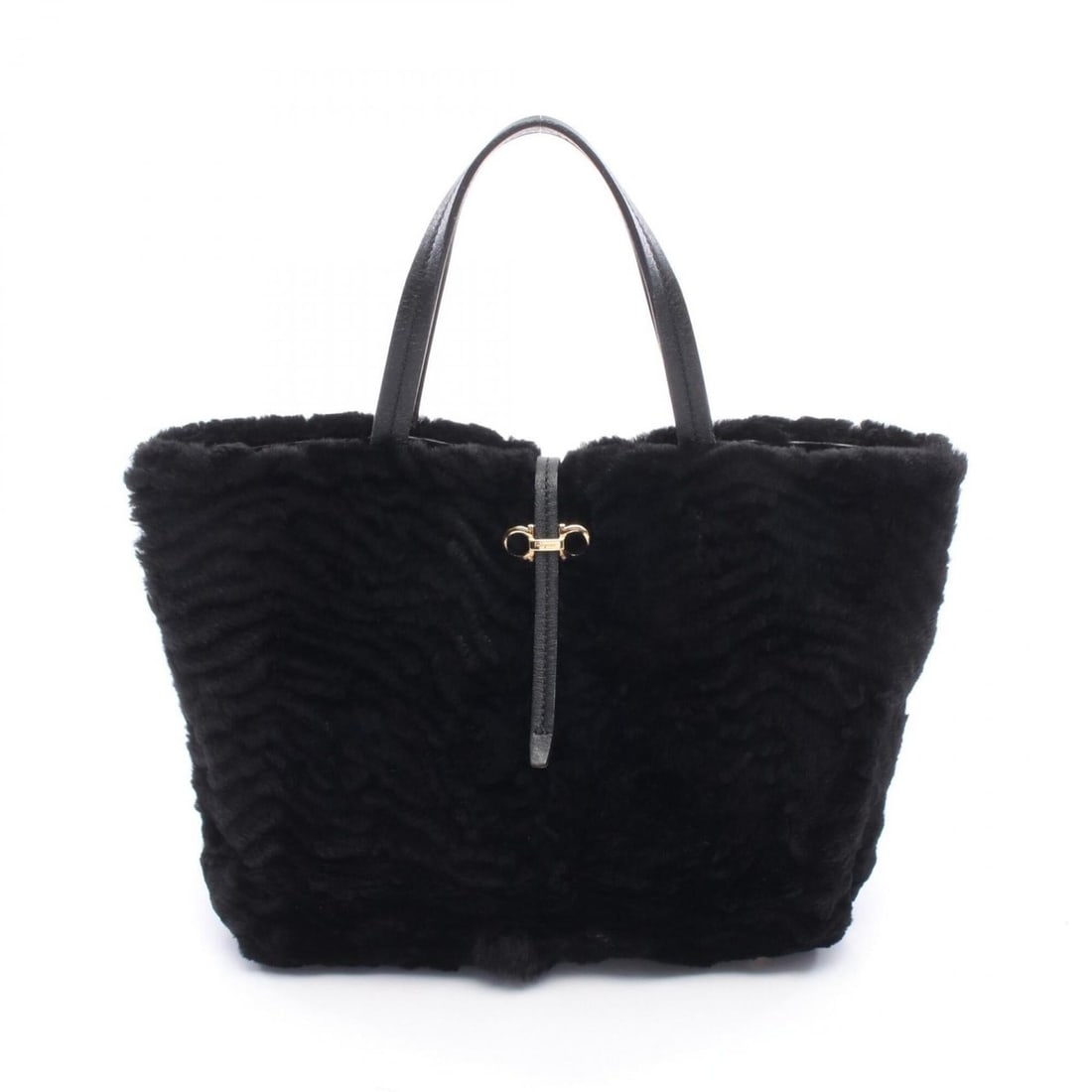 Salvatore Ferragamo Gancini Tote Bag Handbag Leather Fur Women's Black: --- Catalog ---Category: SizeSize (HxWxD): 23cm x 28cm x 11cm / 9.05'' x 11.02'' x 4.33''Category: DesignType: Handbag, Tote bagColor: BlackGender: WomenMaterial: Leather , Fur Category: GeneralBrand:
