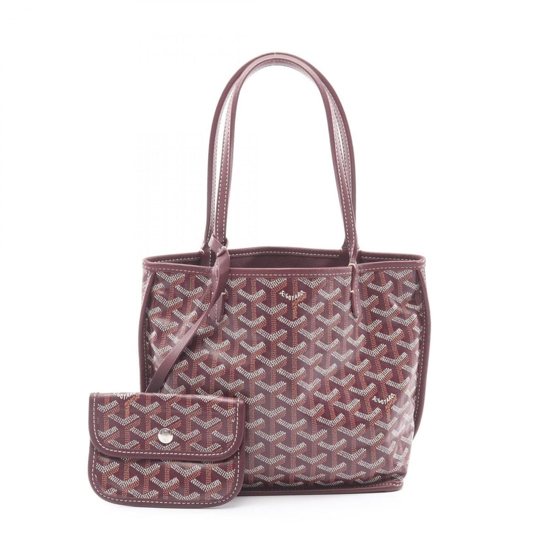 Goyard ANJCROMINCG33TY33P - GOYARD Ange Mini Handbag/Pouch/Reversible Tote Bag/Handbag, Coated: --- Catalog ---Category: SizeSize (HxWxD): 20cm x 21cm x 9cm / 7.87'' x 8.26'' x 3.54''Category: DesignType: Handbag, Pouch, Tote bagColor: BordeauxGender: WomenMaterial: Coated canvas , Leather Categ