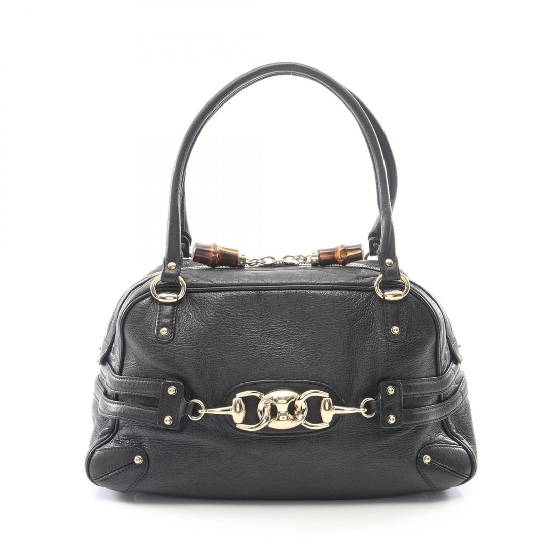 Gucci Bamboo Horsebit Handbag, Leather, Women's, Black, 159398 (1 of 10)