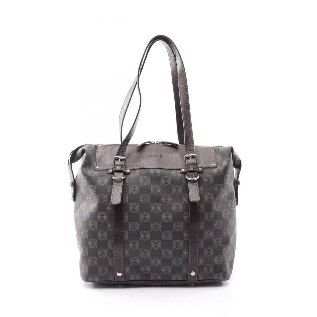 Loewe Repeat Anagram Tote Bag Handbag Leather Coated Canvas Women's Brown: --- Catalog ---Category: SizeSize (HxWxD): 30cm x 31cm x 13cm / 11.81'' x 12.2'' x 5.11''Category: DesignType: Handbag, Tote bagColor: BrownGender: WomenMaterial: Leather , Coated canvas Category: Gen