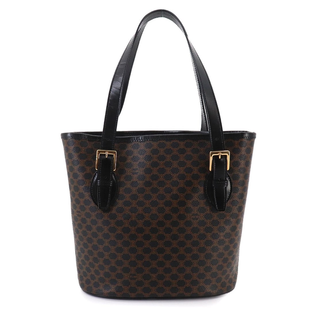 Celine Macadam Tote Handbag, Black/Brown Leather, Gold Hardware: --- Catalog ---Category: SizeSize (HxWxD): 24cm x 24.5cm x 13cm / 9.44'' x 9.64'' x 5.11''Category: DesignType: Handbag, Tote bagColor: Black, BrownGender: WomenMaterial: Leather , PVC Category: Gener