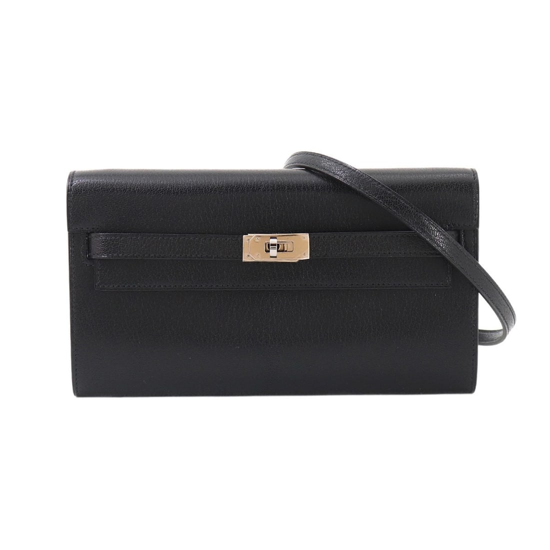 Hermes Kelly To Go Shoulder Wallet, Bi-fold Long Chevre Shamkira Leather, Black, G Stamp.: --- Catalog ---Category: SizeSize (HxWxD): 11.5cm x 20.5cm x 2.5cm / 4.52'' x 8.07'' x 0.98''Category: DesignType: Chain/Shoulder walletColor: BlackGender: WomenMaterial: Leather Category: GeneralBran