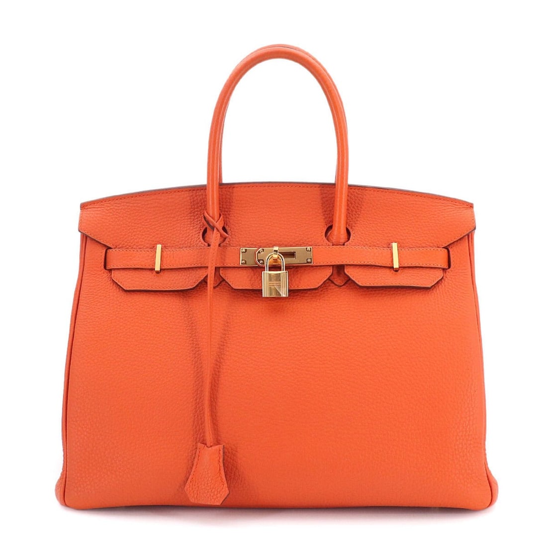 Hermes Birkin 35 Togo Leather, Feu Orange, Handbag, ?R Stamp, Gold Hardware: --- Catalog ---Category: SizeSize (HxWxD): 28.5cm x 35cm x 18.5cm / 11.22'' x 13.77'' x 7.28''Category: DesignType: HandbagColor: Feu, OrangeGender: WomenMaterial: Togo leather Category: GeneralBrand: