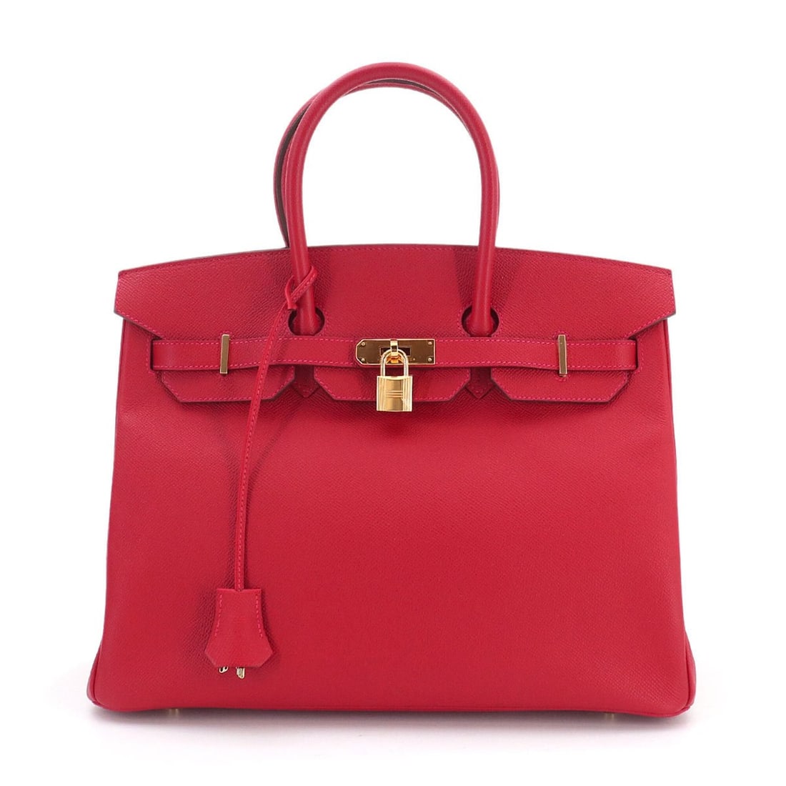 Hermes Birkin 35, Epsom leather, Rouge Casaque, handbag, ?R stamp, gold hardware.: --- Catalog ---Category: SizeSize (HxWxD): 28.5cm x 35cm x 18cm / 11.22'' x 13.77'' x 7.08''Category: DesignType: HandbagColor: Rouge casaqueGender: WomenMaterial: Epsom leather Category: GeneralBrand