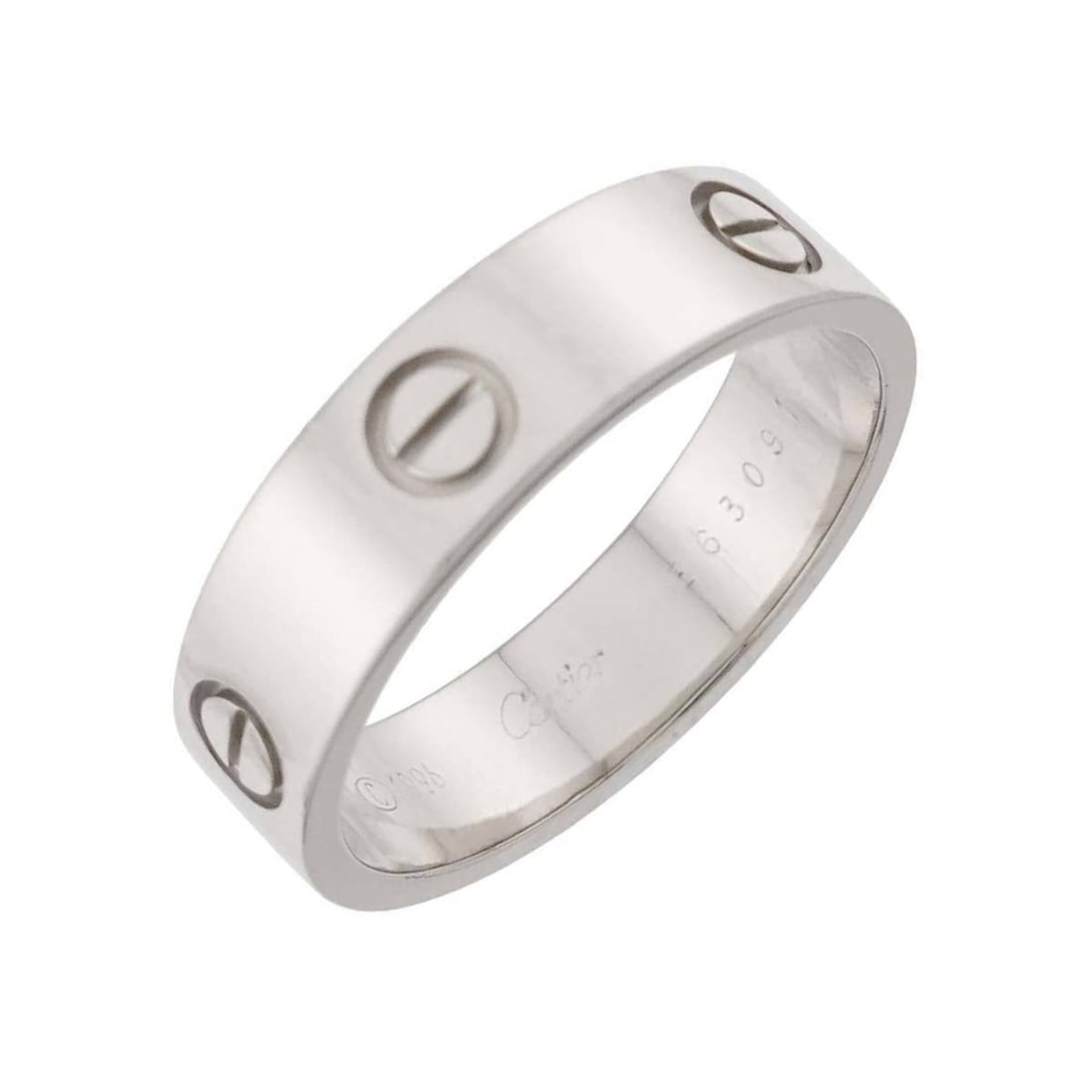 Cartier Love Ring #65, 18K WG (White Gold 750): --- Catalog ---Category: SizeUS Size: 12Brand Size: 65Category: DesignType: Band ringGender: MenMaterial: White gold (18K)Category: GeneralBrand: Cartier--- Item List ---Section: ConditionRanking: Ran