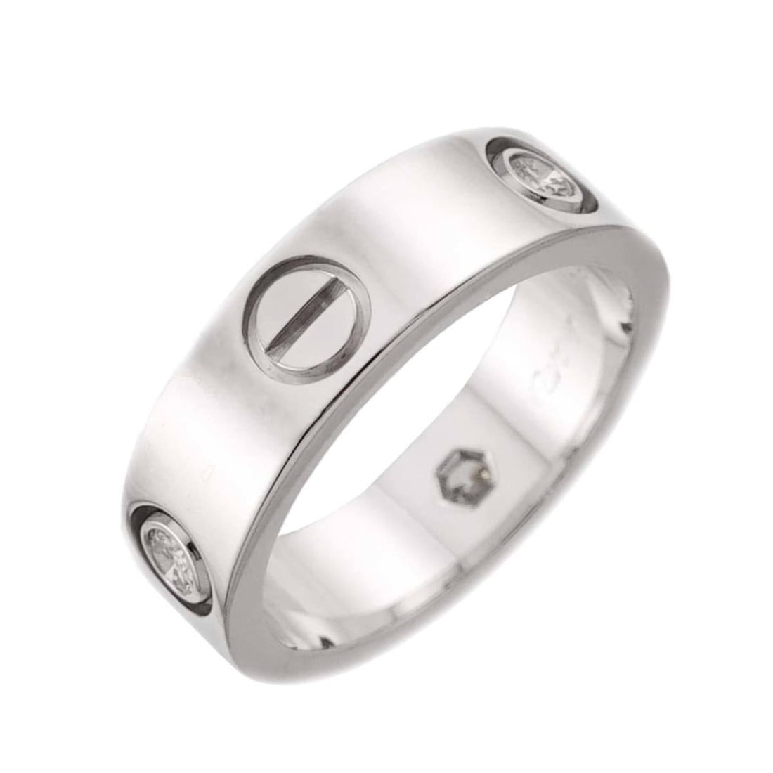 Cartier Love Ring #51, Half Diamond 3P, 18K WG White Gold 750.: --- Catalog ---Category: SizeUS Size: 6Brand Size: 51Category: DesignType: Band ringGender: WomenMaterial: White gold (18K)Category: GeneralBrand: Cartier--- Item List ---Section: ConditionRanking: Ra