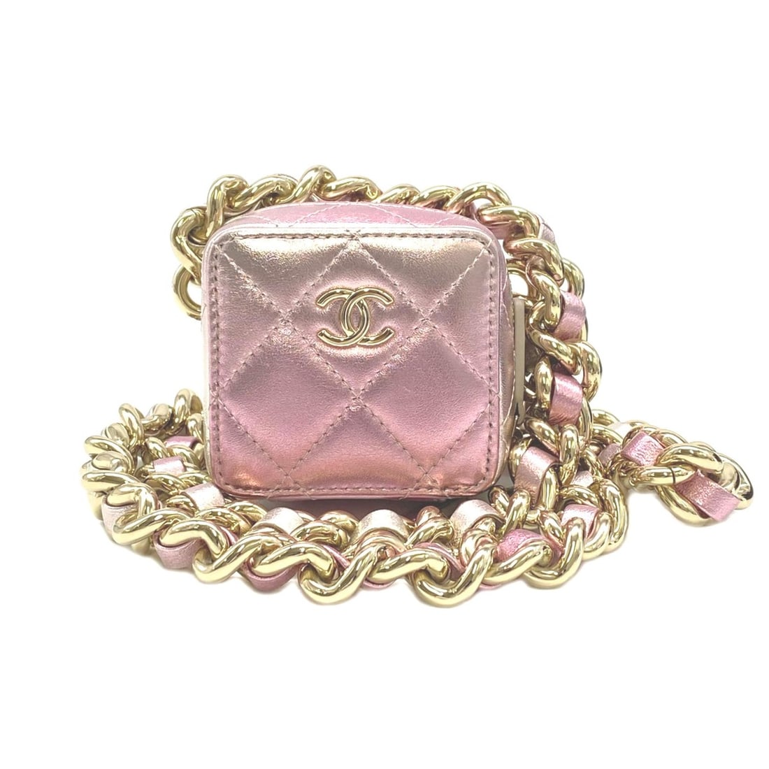 CHANEL Matelassé Punk Cube Chain Mini Shoulder Bag AP2529, Pink Silver Lambskin, Women's: --- Catalog ---Category: SizeSize (HxWxD): 7cm x 7.5cm x 6cm / 2.75'' x 2.95'' x 2.36''Strap Length: 114.5cm / 45.07''Category: DesignType: Shoulder bagColor: Pink, SilverGender: WomenClosure: ZipperM