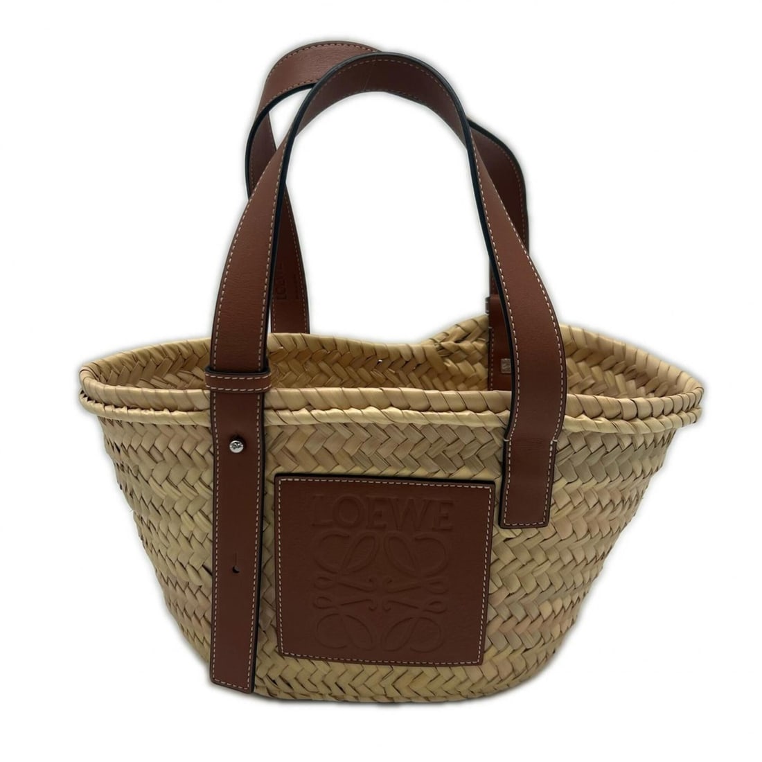 LOEWE Palm Leaf & Calf Basket Bag Small Natural Tan 327.02.S93 Handbag Beige Brown Leather Women's: --- Catalog ---Category: SizeSize (HxWxD): 17cm x 33cm x 13cm / 6.69'' x 12.99'' x 5.11''Handle Length: 53cm / 20.86''Category: DesignType: BasketColor: Beige brownGender: WomenClosure: OpenMaterial: 