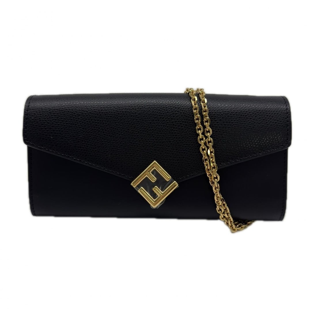 FENDI FF Diamond Chain Wallet 8M0365 Shoulder Bag Black Gold Leather Women's: --- Catalog ---Category: SizeSize (HxWxD): 9cm x 19cm x 1cm / 3.54'' x 7.48'' x 0.39''Strap / Chain Length: 1.13m / 44.88''Category: DesignType: Chain/Shoulder walletColor: BlackGender: WomenClosure: 