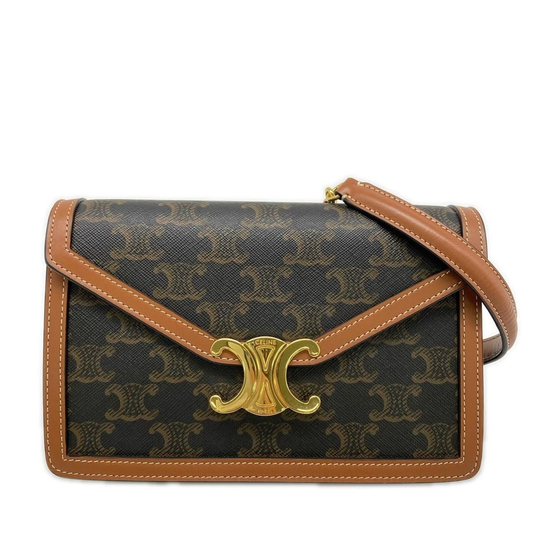 CELINE Triomphe & Calfskin Chain Wallet Margo 10L462DQB Shoulder Bag Brown Beige Canvas Calf Leather: --- Catalog ---Category: SizeSize (HxWxD): 12.5cm x 19cm x 4.5cm / 4.92'' x 7.48'' x 1.77''Strap Length: 118cm / 46.45''Category: DesignType: Shoulder bagColor: Beige, BrownGender: WomenClosure: OpenM