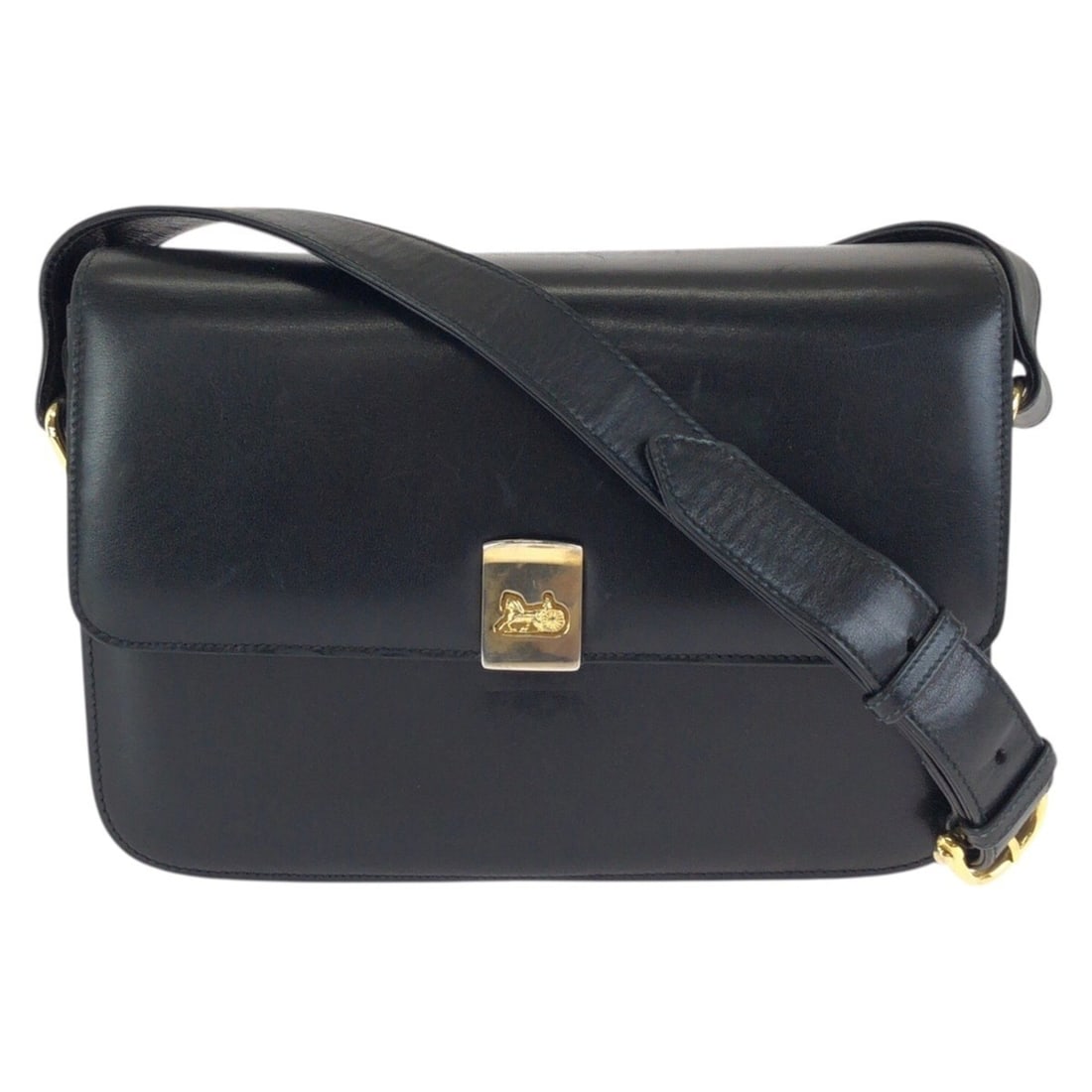 CELINE Vintage Horse Carriage Leather Shoulder Bag/Pouch for Women - Black with Gold Hardware: --- Catalog ---Category: SizeSize (HxWxD): 6cm x 23cm x 5cm / 2.36'' x 9.05'' x 1.96''Category: DesignType: Pochette, Shoulder bagColor: BlackGender: WomenMaterial: Leather Category: GeneralBrand: Cel