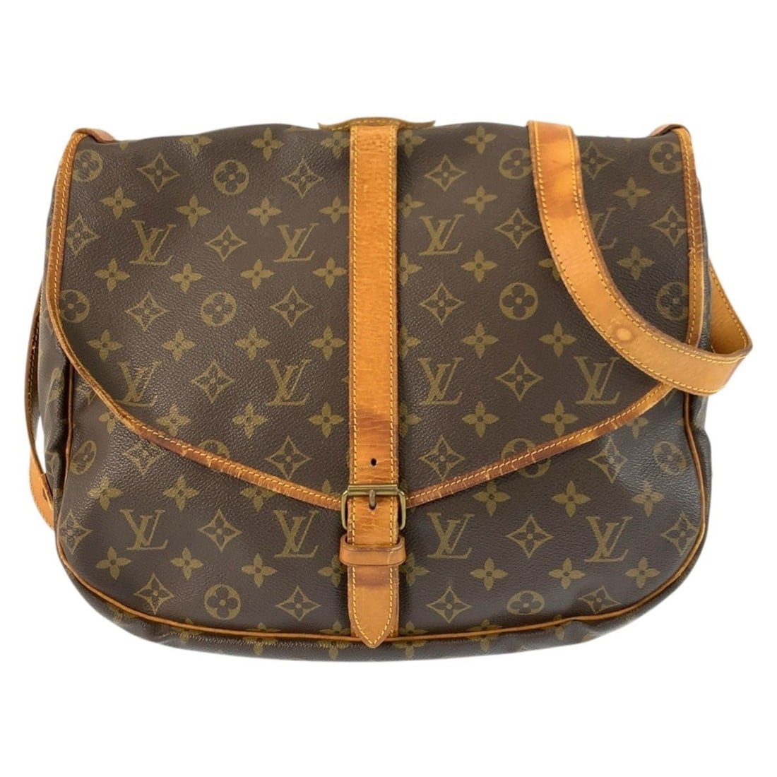 LOUIS VUITTON Monogram Saumur 35 Brown Leather Shoulder Bag/Messenger Bag (M42254) - with Gold: --- Catalog ---Category: SizeSize (HxWxD): 27cm x 34cm x 20cm / 10.62'' x 13.38'' x 7.87''Category: DesignType: Messenger bag, Shoulder bagColor: Brown, MonogramGender: Women,MenMaterial: Monogram Cat