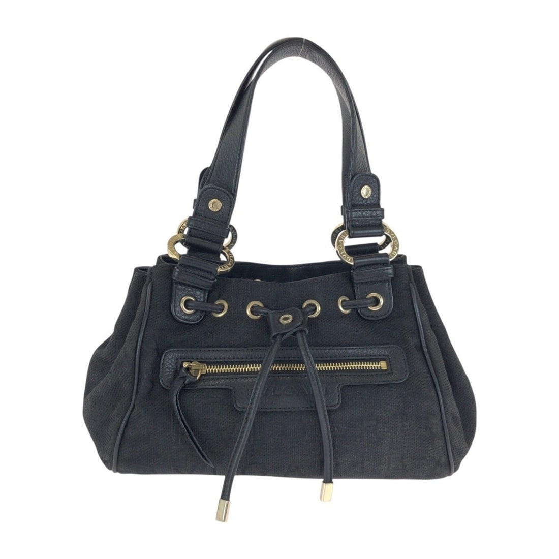 BVLGARI Logomania Black Canvas Leather Handbag with Gold Hardware for Women: --- Catalog ---Category: SizeSize (HxWxD): 16cm x 26cm x 8cm / 6.29'' x 10.23'' x 3.14''Category: DesignType: HandbagColor: BlackGender: WomenMaterial: Canvas Category: GeneralBrand: BvlgariCountry of