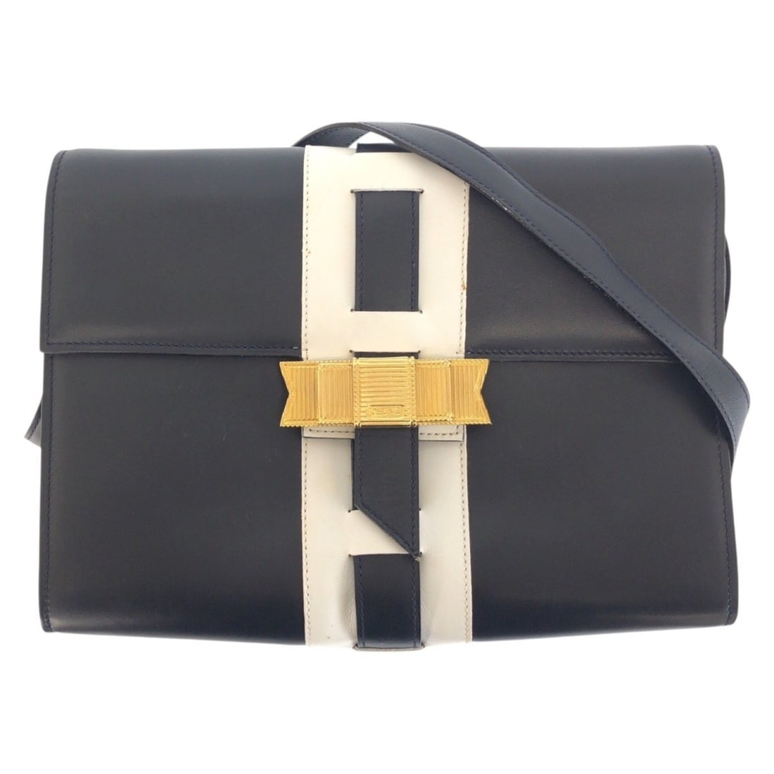 CELINE Vintage Logo Ribbon Hardware Navy White Gold Leather Shoulder Bag Pouch for Women: --- Catalog ---Category: SizeSize (HxWxD): 18cm x 25cm x 6cm / 7.08'' x 9.84'' x 2.36''Category: DesignType: Pochette, Shoulder bagColor: Navy, WhiteGender: WomenMaterial: Leather Category: GeneralBra