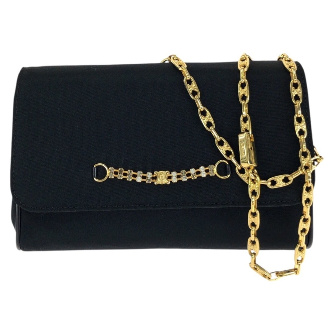 CELINE Vintage Triomphe Black Canvas Chain Shoulder Bag with Gold Hardware - Party for Women: --- Catalog ---Category: SizeSize (HxWxD): 11.5cm x 17cm x 4cm / 4.52'' x 6.69'' x 1.57''Category: DesignType: Shoulder bagColor: BlackGender: WomenMaterial: Canvas Category: GeneralBrand: CelineCount