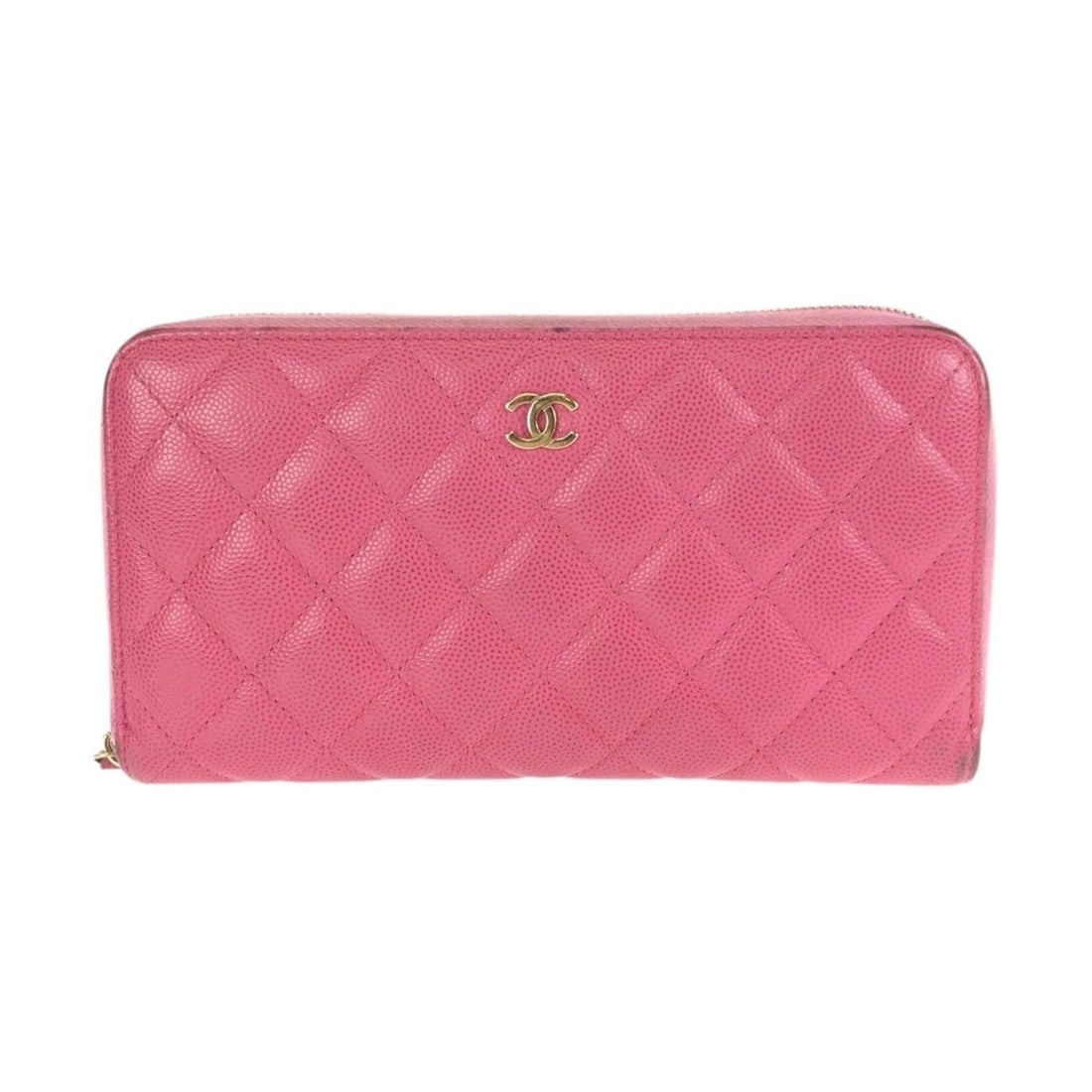 CHANEL Matelassé Coco Mark Pink Gold Hardware Caviar Leather Long Wallet Round Zipper Women's: --- Catalog ---Category: SizeSize (HxWxD): 10cm x 19cm x 2cm / 3.93'' x 7.48'' x 0.78''Category: DesignType: Long wallet (bi-fold)Color: PinkGender: WomenMaterial: Grained Calfskin Category: GeneralBr