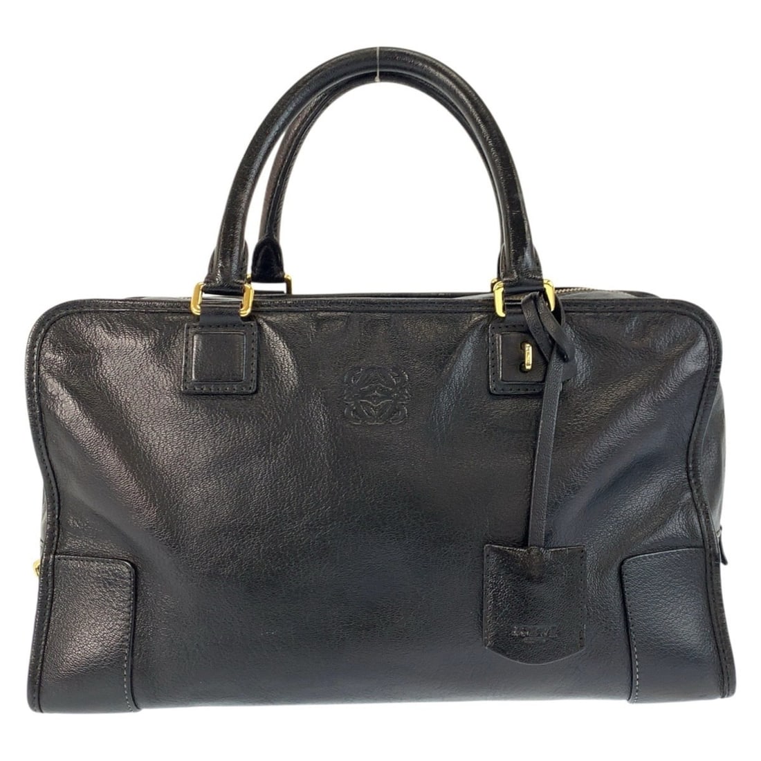 LOEWE Amazona 36 Black Leather Handbag with Gold Hardware - Boston Bag for Women: --- Catalog ---Category: SizeSize (HxWxD): 20cm x 35cm x 14cm / 7.87'' x 13.77'' x 5.51''Category: DesignType: Boston bag, HandbagColor: BlackGender: WomenMaterial: Leather Category: GeneralBrand: Loe