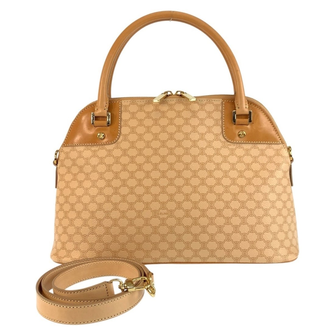 CELINE Vintage Macadam Beige Camel Gold Hardware Leather Handbag/Shoulder Bag 2-way Women's: --- Catalog ---Category: SizeSize (HxWxD): 20cm x 31cm x 12cm / 7.87'' x 12.2'' x 4.72''Category: DesignType: Handbag, Shoulder bagColor: Beige, CamelGender: WomenMaterial: PVC , Leather Category: Gen