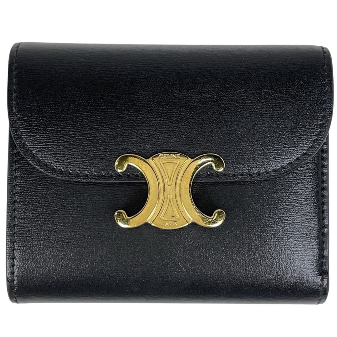 Celine Small Flap Wallet, Triomphe Leather, Black, Women's: --- Catalog ---Category: SizeSize (HxWxD): 8.5cm x 10.5cm x 3.5cm / 3.34'' x 4.13'' x 1.37''Category: DesignType: Wallet (tri-fold)Color: BlackGender: WomenMaterial: Leather Category: GeneralBrand: Ce