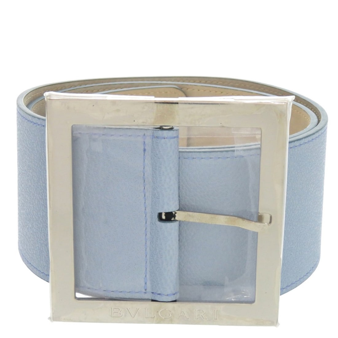 Bulgari Square Buckle Belt, Leather, Light Blue, 0370BVLGARI: --- Catalog ---Category: SizeLength: 83cm - 88cm / 32.67'' - 34.64''Category: DesignType: Standard beltColor: Light blueGender: WomenMaterial (Strap): Leather Category: GeneralBrand: BvlgariCountry of