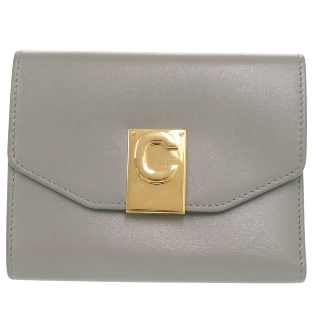 Celine Compact Wallet with C-shaped Clasp, Leather, Gray, Tri-fold 0001CELINE: --- Catalog ---Category: SizeSize (HxWxD): 9.5cm x 12cm x 2cm / 3.74'' x 4.72'' x 0.78''Category: DesignType: Wallet (tri-fold)Color: GrayGender: WomenMaterial: Leather Category: GeneralBrand: CelineC