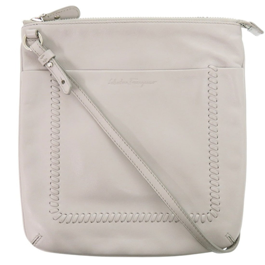 Salvatore Ferragamo Leather Gray Shoulder Bag 0397: --- Catalog ---Category: SizeSize (HxWxD): 21.5cm x 20.5cm x 2cm / 8.46'' x 8.07'' x 0.78''Category: DesignType: Shoulder bagColor: GrayGender: WomenMaterial: Leather Category: GeneralBrand: Salvatore