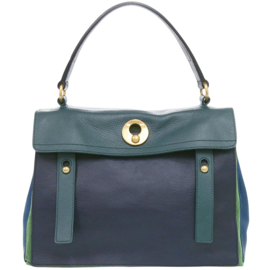 Yves Saint Laurent Muse Two Leather Handbag, Green, Navy, Blue, 0636: --- Catalog ---Category: SizeSize (HxWxD): 21cm x 32cm x 16cm / 8.26'' x 12.59'' x 6.29''Category: DesignType: HandbagColor: Blue, Green, NavyGender: WomenMaterial: Leather Category: GeneralBrand: Yve