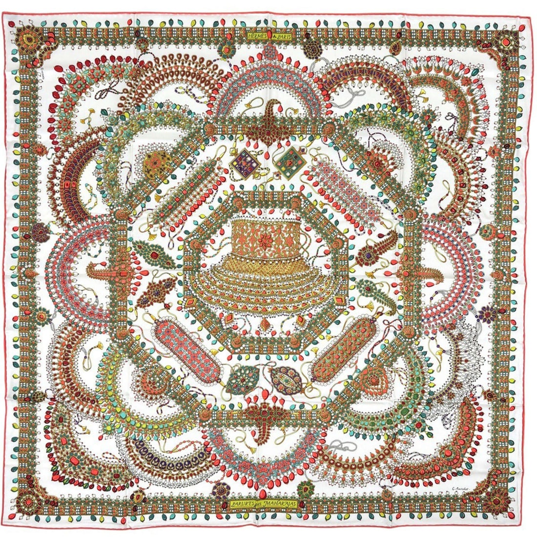 Hermes Carre 90 Parures des Maharajas (Maharaja's Accessories) Scarf/Muffler, Silk, Pink, Red, (1 of 8)