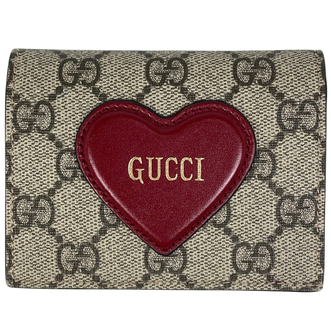 Gucci GG pattern bi-fold wallet, heart design, leather, beige and red, 648848, women's.: --- Catalog ---Category: SizeSize (HxWxD): 8.5cm x 11cm x 2cm / 3.34'' x 4.33'' x 0.78''Category: DesignType: Wallet (bi-fold)Color: Beige, Red colorGender: WomenMaterial: Leather Category: GeneralBra