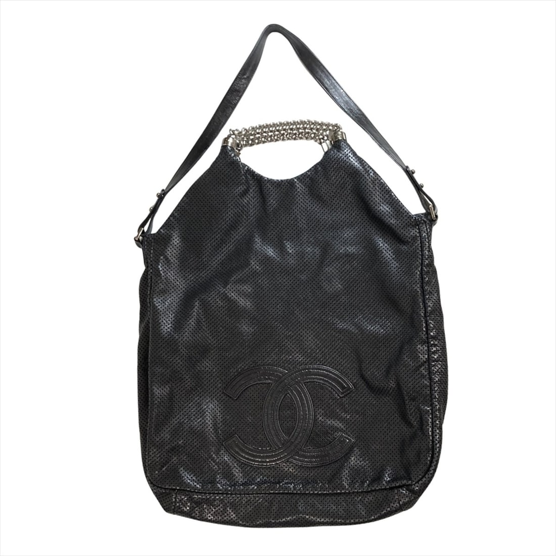 Chanel CHANEL Coco Mark Handbag 2WAY Perforated Leather Black Metallic Serial Number 11 Series Chain: --- Catalog ---Category: SizeSize (HxWxD): 39cm x 43cm x 10cm / 15.35'' x 16.92'' x 3.93''Category: DesignType: HandbagColor: Black, MetallicGender: WomenMaterial: Leather Leather/Fur Type: Punching l