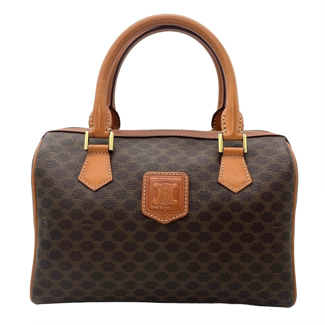 Celine Macadam Mini Boston Handbag 2-Way Coated Canvas Leather Brown Shoulder Bag MC98 1 (1 of 8)