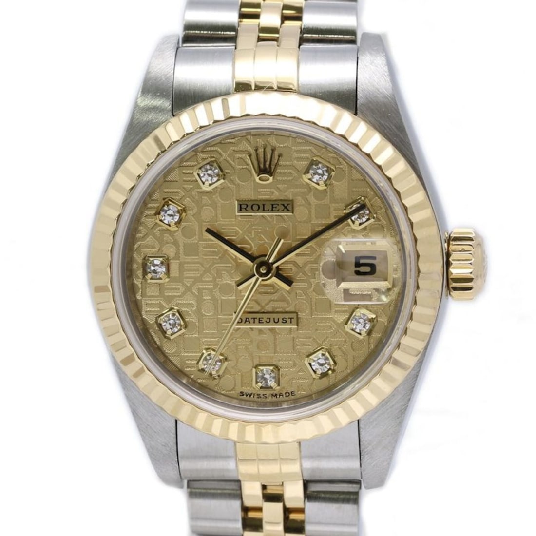 ROLEX Datejust 10P Diamond 79173G Women's Watch SSx18K Yellow Gold 40464: --- Catalog ---Category: SizeWrist Size: 17.5cm / 6.88''Case Diameter: 26mm / 1.02''Category: DesignType: WristwatchGender: WomenColor (Dial): ChampagneMaterial (Band): Stainless steel, Yellow gold (1