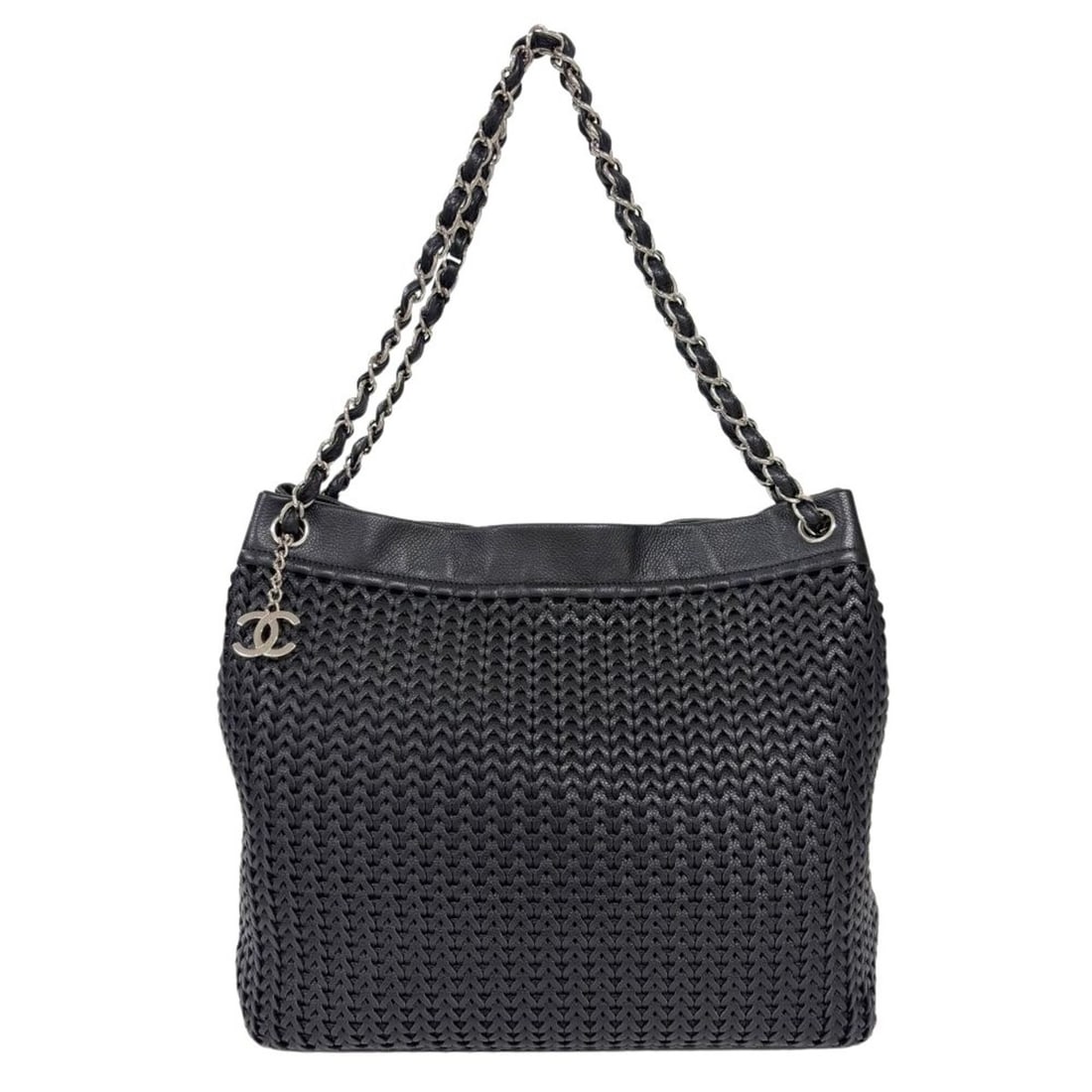 Chanel CHANEL Caviar Skin Mesh Chain Tote Bag, Black with Silver Hardware, Braided Design, Coco: --- Catalog ---Category: SizeSize (HxWxD): 30cm x 32.5cm x 15cm / 11.81'' x 12.79'' x 5.9''Category: DesignType: Tote bagColor: BlackGender: WomenMaterial: Grained Calfskin Category: GeneralBrand: Cha