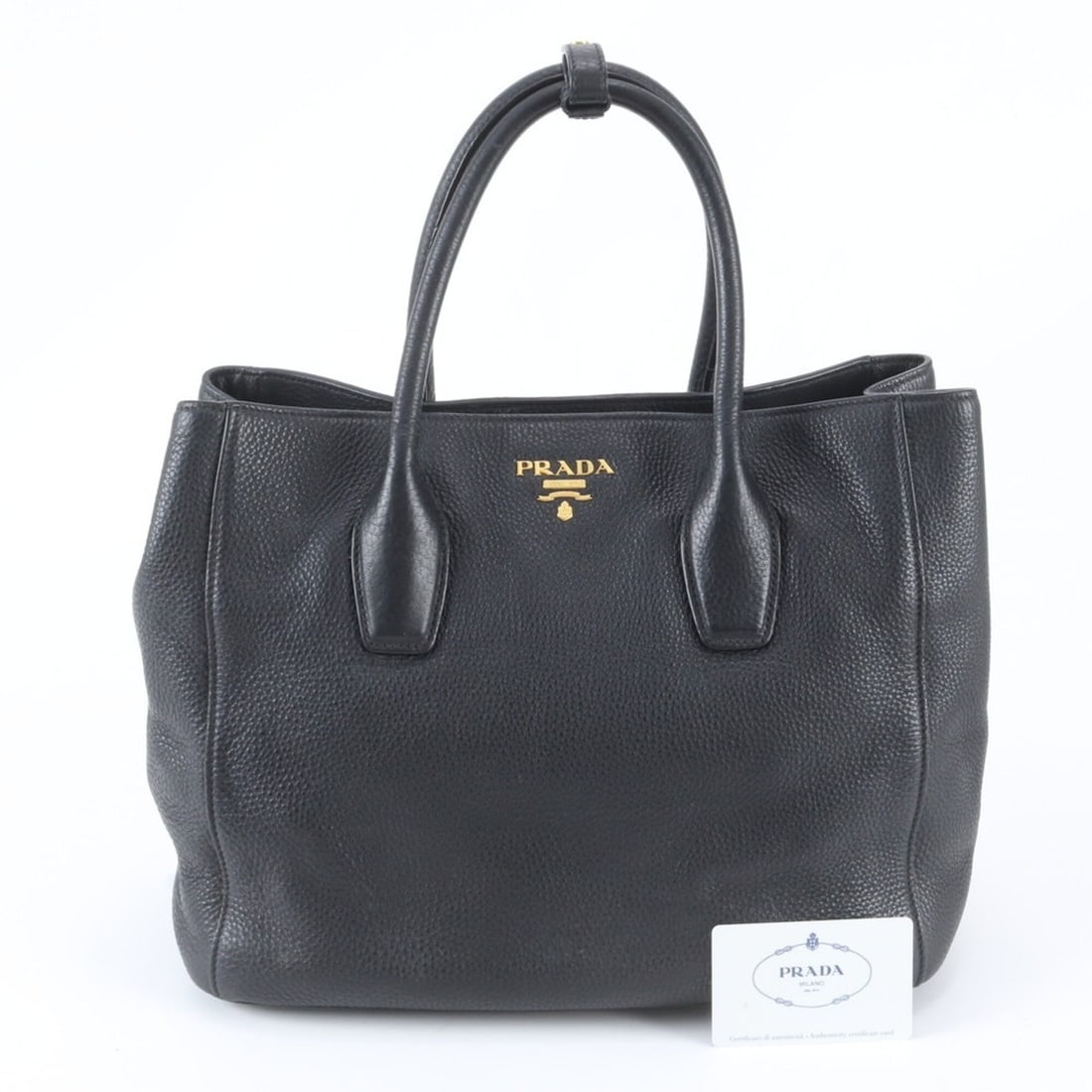 Prada Triangle Logo Leather Tote Bag/Handbag/Shoulder Bag (BN2694) with Guarantee Card - Women's: --- Catalog ---Category: SizeSize (HxWxD): 26cm x 31cm x 18cm / 10.23'' x 12.2'' x 7.08''Category: DesignType: Handbag, Tote bagColor: BlackGender: WomenMaterial: Leather Category: GeneralMPN: BN2694B