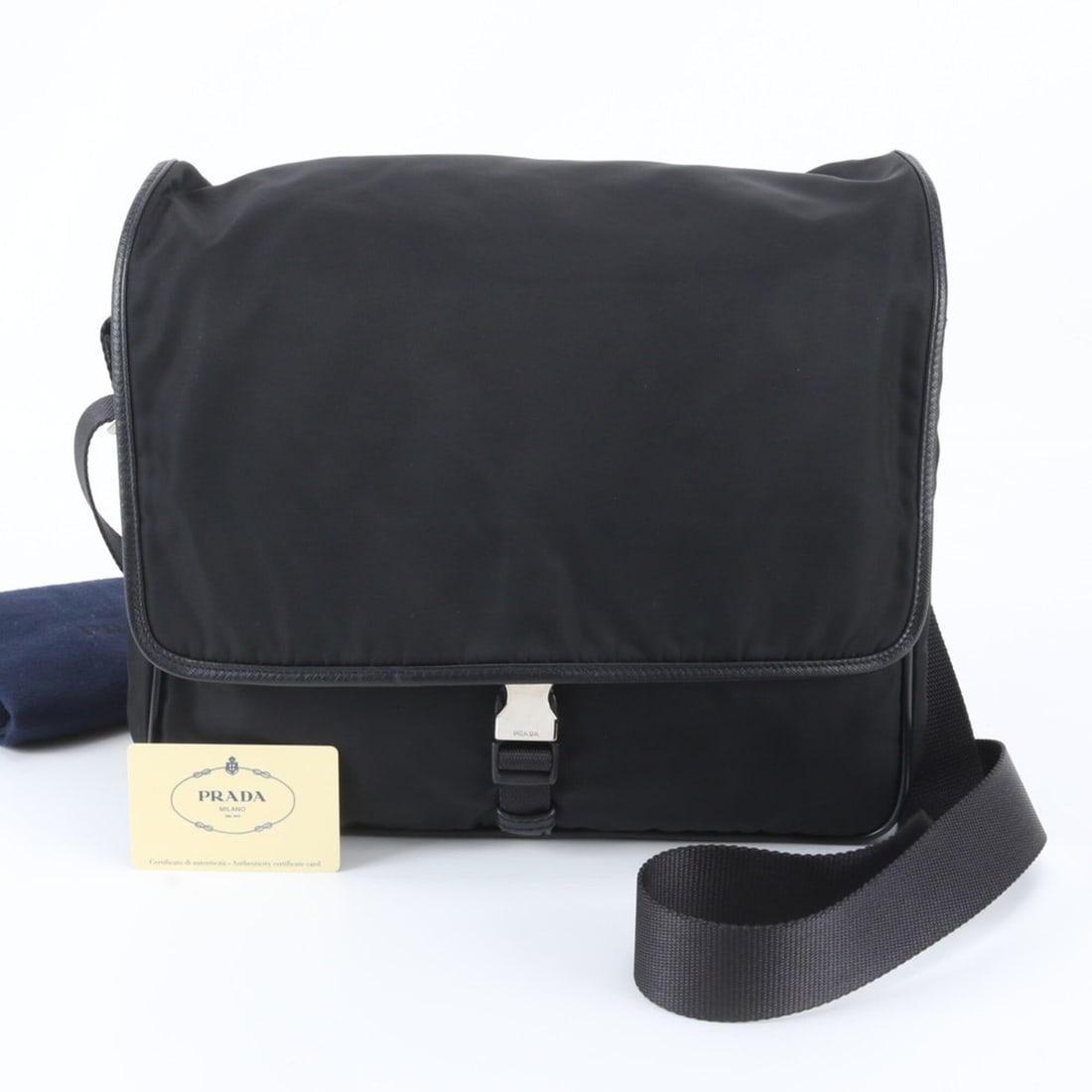 Prada Tessuto Nylon V166 Shoulder Bag Messenger for Men (with Guarantee Card): --- Catalog ---Category: SizeSize (HxWxD): 28cm x 31cm x 13cm / 11.02'' x 12.2'' x 5.11''Category: DesignType: Shoulder bagColor: BlackGender: MenMaterial: Nylon , Leather Category: GeneralMPN: V166Br
