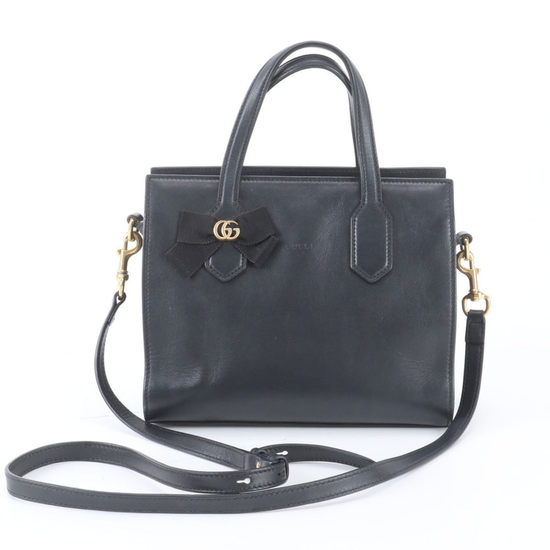 Gucci GG Ribbon 448089 Leather 2-Way Handbag Tote Bag Shoulder Black Women's: --- Catalog ---Category: SizeSize (HxWxD): 19cm x 24cm x 8cm / 7.48'' x 9.44'' x 3.14''Category: DesignType: Handbag, Tote bagColor: BlackGender: WomenMaterial: Leather Category: GeneralMPN: 448089Bra