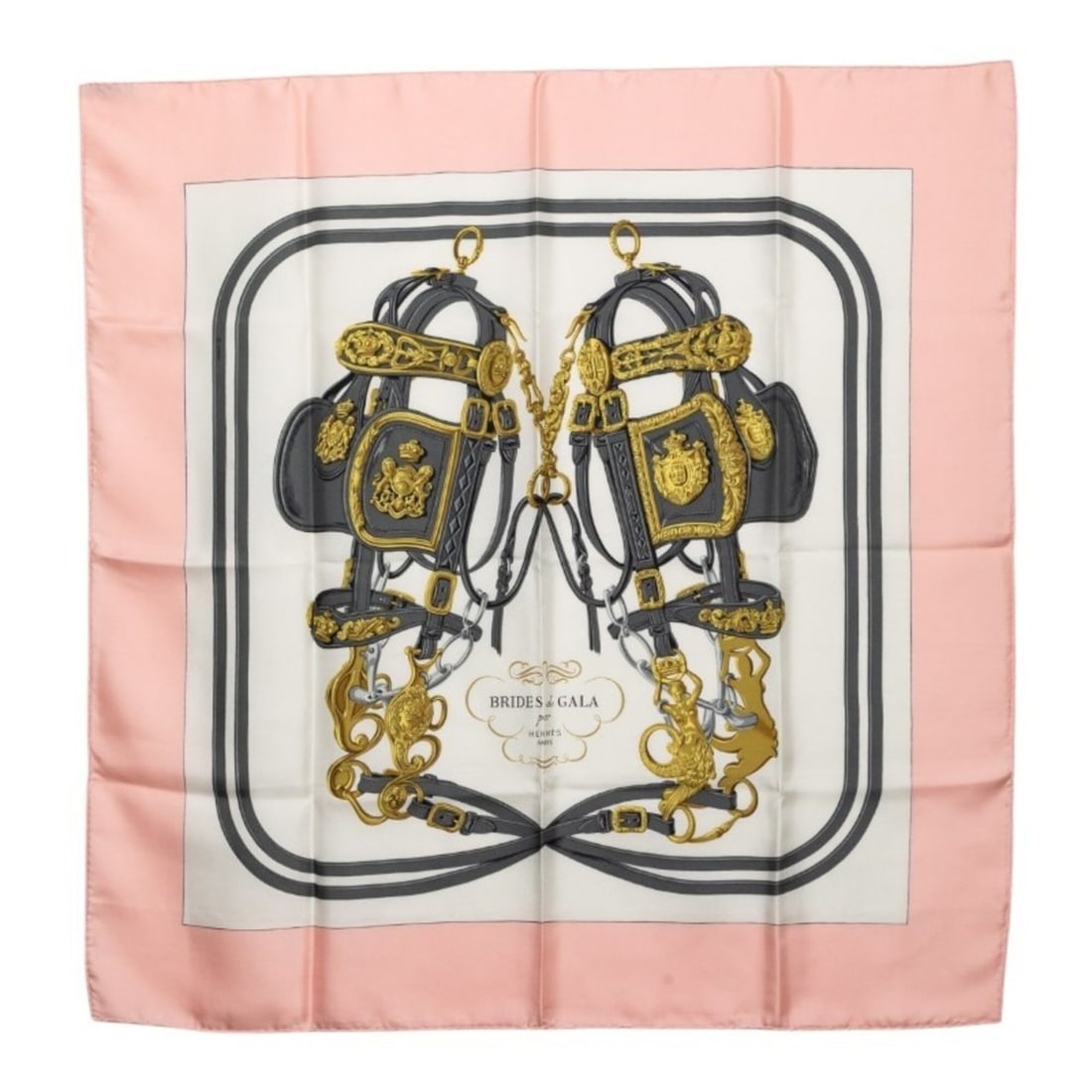 Hermes Carre 90 BRIDES de GALA Ceremonial Bridle Scarf/Muffler, Large Size, Pink Multicolor Silk,: --- Catalog ---Category: SizeSize (LxW): 90cm x 88cm / 35.43'' x 34.64''Category: DesignType: ScarfColor: Multi-color, PinkGender: WomenMaterial: Silk Category: GeneralBrand: Hermes--- Item List ---Se
