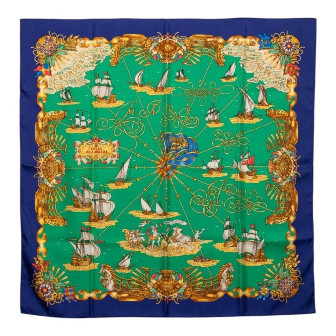 Hermes Carre 90 VOILES DE LUMIERE (Sailboats of Light) Scarf/Muffler, Green Multicolor Silk, Women's: --- Catalog ---Category: SizeSize (LxW): 88cm x 89cm / 34.64'' x 35.03''Category: DesignType: ScarfColor: Green, Multi-colorGender: WomenMaterial: Silk Category: GeneralBrand: Hermes--- Item List ---S