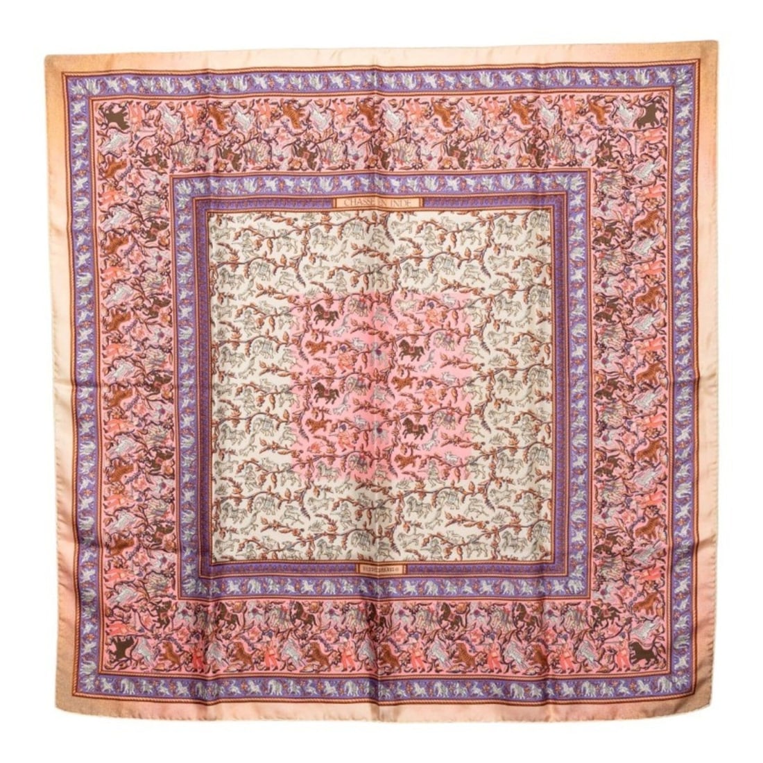 Hermes Carre 90 CHASSE EN INDE Indian Hunting Scarf/Muffler, Large Size, Pink Multicolor Silk,: --- Catalog ---Category: SizeSize (LxW): 89cm x 90cm / 35.03'' x 35.43''Category: DesignType: ScarfColor: Multi-color, PinkGender: WomenMaterial: Silk Category: GeneralBrand: Hermes--- Item List ---Se