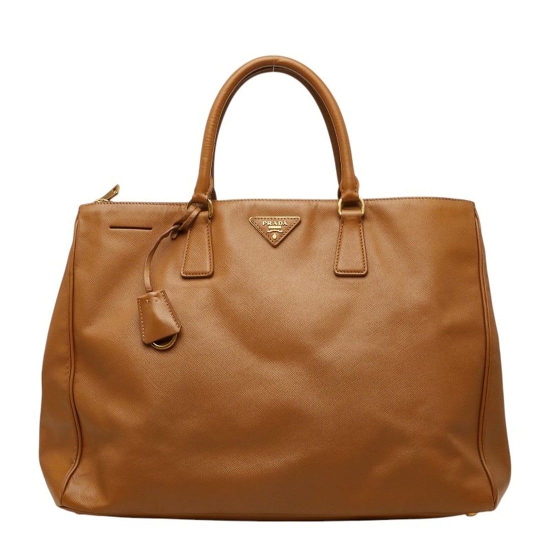 Prada Triangle Logo Plate Handbag Tote Bag Brown Leather Women's PRADA: --- Catalog ---Category: SizeSize (HxWxD): 30cm x 40cm x 17cm / 11.81'' x 15.74'' x 6.69''Category: DesignType: Handbag, Tote bagColor: BrownGender: WomenMaterial: Leather Category: GeneralBrand: Prad